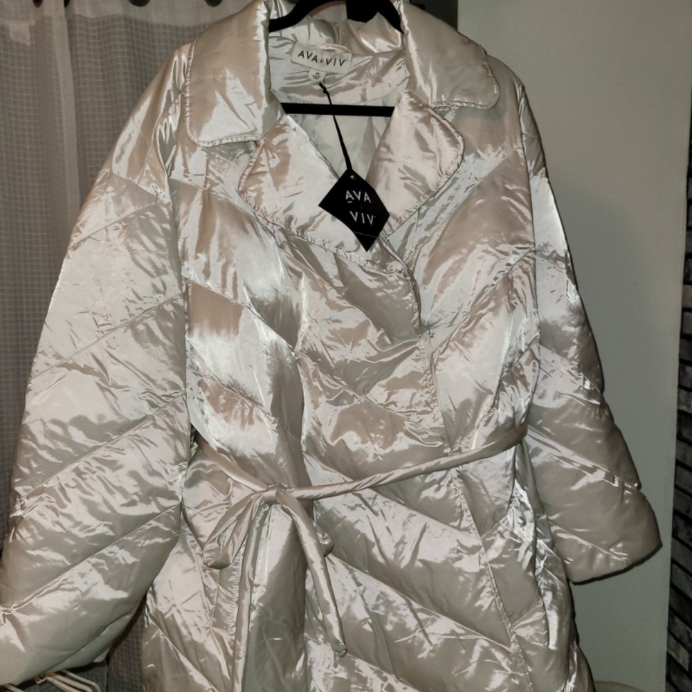 Ava & Viv Shiny Cream Puffer Jacket